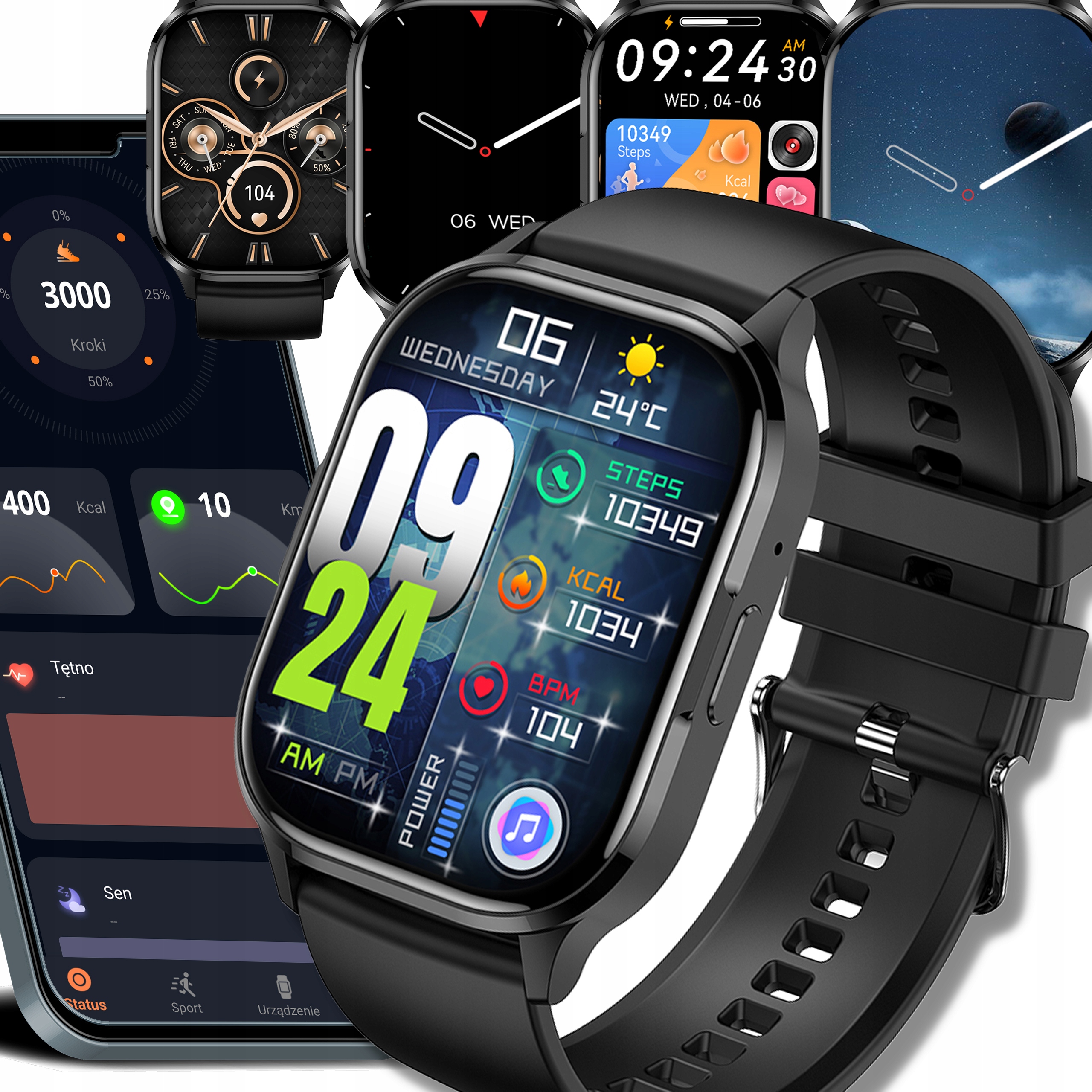 Ecom Store čierne smart hodinky + Ecom Store magnetická čierna nabíjačka